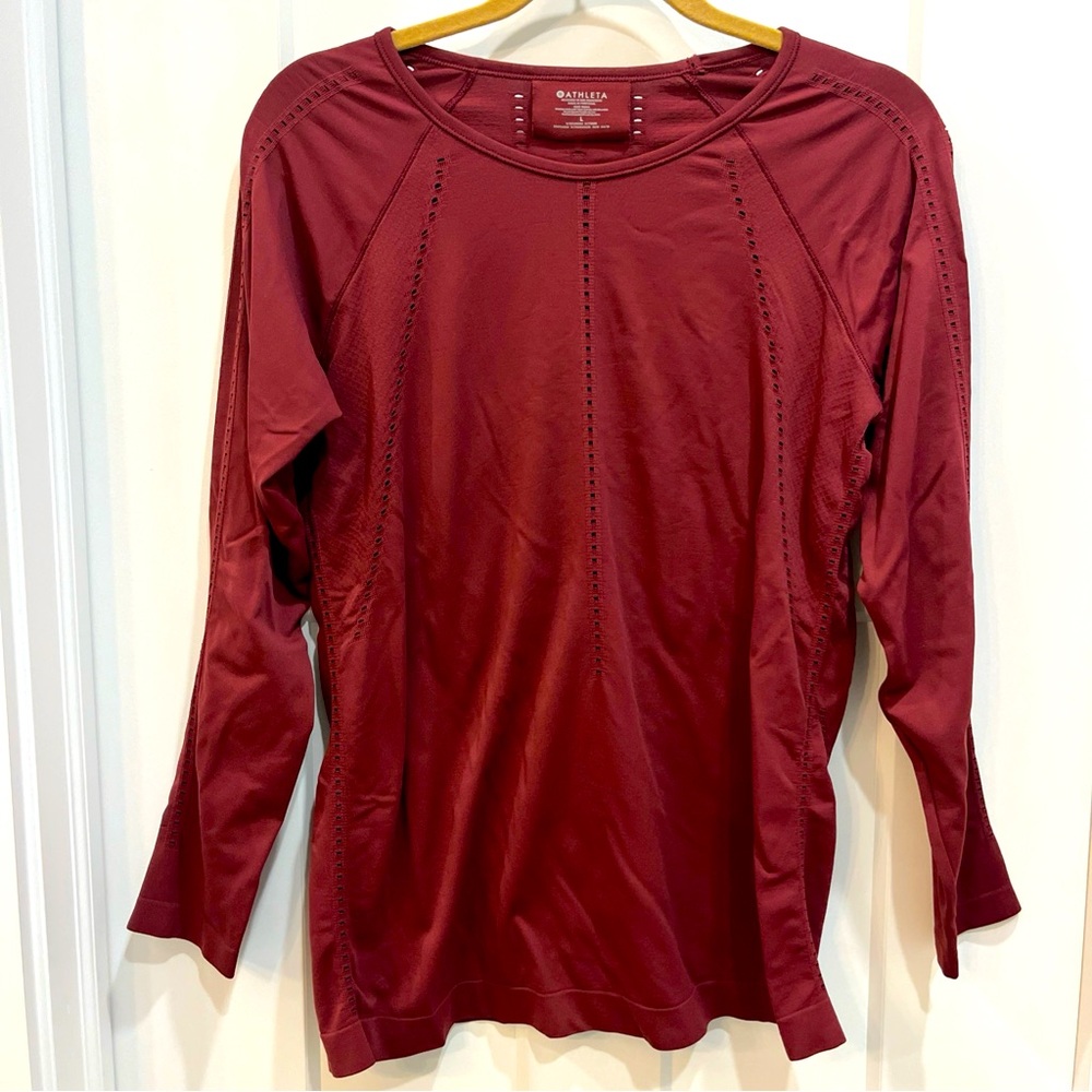 Athleta Women's Size L Foothill Seamless Long Sleeve Shirt Wine Red 79286 EUC